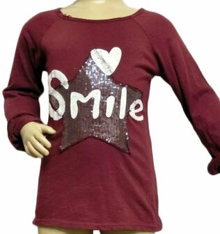 Shirt Smile Meisjes Donkerrood, maat 98/104