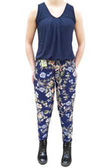 Broek Donkerblauw met Bloemenprint