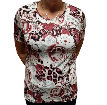 Tshirt Dames Bloemen Donker Rood, M