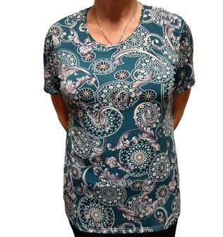 Tshirt Dames Bloemen Petrol, maat XL