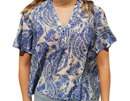 Blouse Dames Blauw / Wit