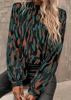 Blouse Print Petrol/Roest/Zwart