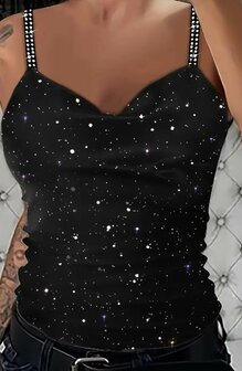 Glitter Top Dames Zwart