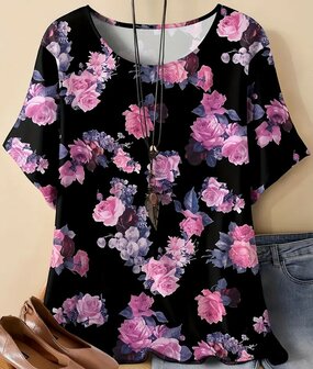 Tshirt Bloemen Zwart