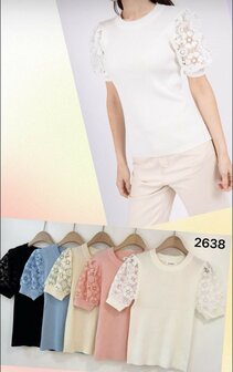 Tshirt Dames met Kant LICHTBLAUW