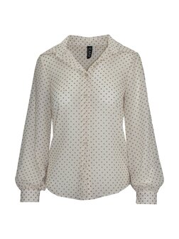 IZ NAIZ Blouse Wit, met bruine stippen