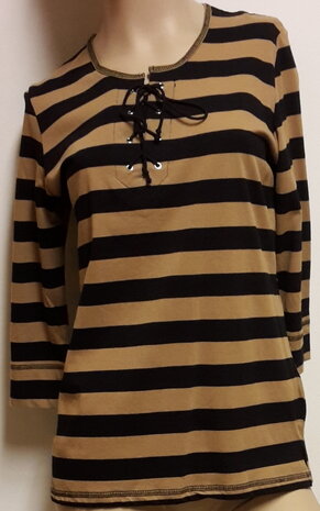 Shirt Camel / Zwart gestreept, maat M