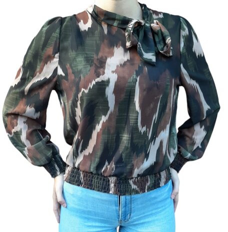 Dames Blouse Legergroen, ONE SIZE