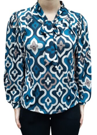 Iz Naiz Blouse Dames Petrol, met strik