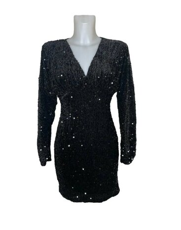 Glitter Jurk Dames Zwart, ONE SIZE