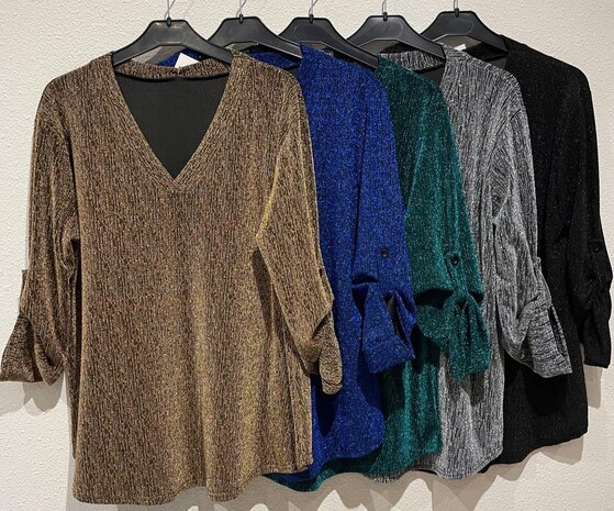 Glitter Shirt Dames ZWART, ONE SIZE