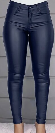 Lederlook Broek Blauw, maat XS