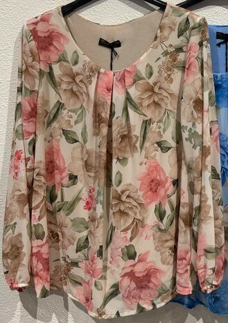 Shirt Bloemen Beige, ONE SIZE