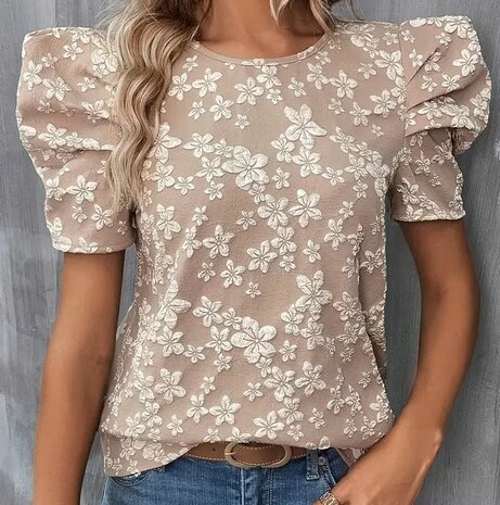 Tshirt Bloemen Taupe