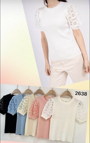 Tshirt Dames met Kant LICHTBLAUW