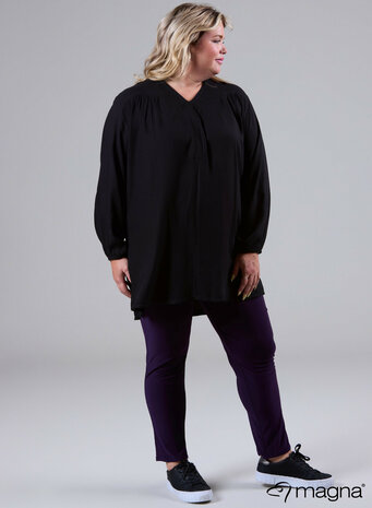 MAGNA Lang Viscose Trim Blouse Zwart
