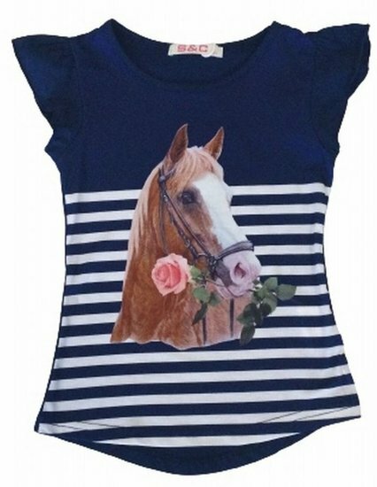 TShirt&nbsp;Paarden Meisjes Donkerblauw
