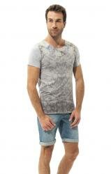 Tshirt Heren Grijs met bloemen