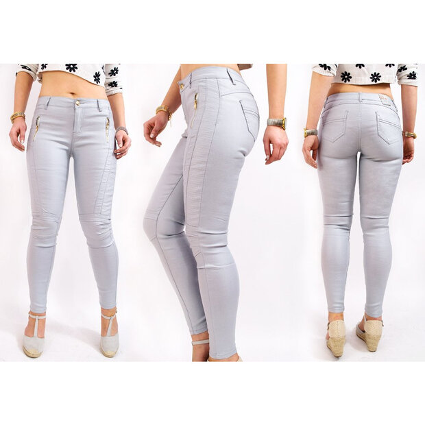 Lederlook Broek Dames Zilver, maat 40