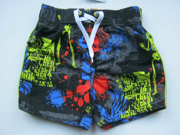 Zwembroek Jongens Zwart, met bloemen