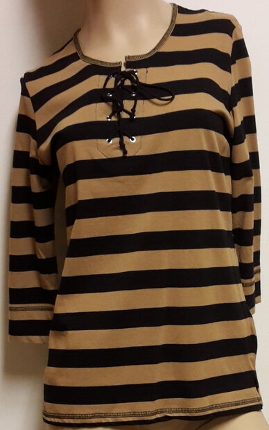 Shirt Camel / Zwart gestreept, maat M