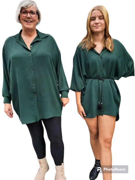 Lange Blouse Dames Donkergroen, ONE SIZE