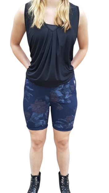 Bermuda Bloemen Donkerblauw, maat S/M