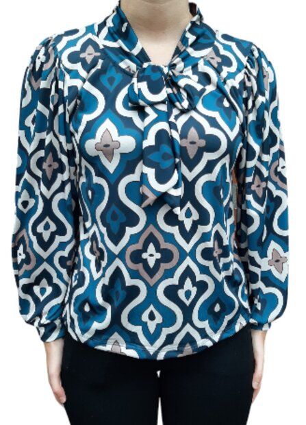 Iz Naiz Blouse Dames Petrol, met strik