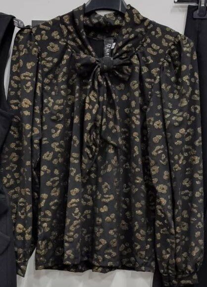 Iz Naiz Blouse Dames ZWART / GOUD, met strik