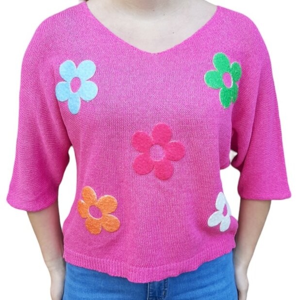 Shirt Dames Bloemen Pink, ONE SIZE