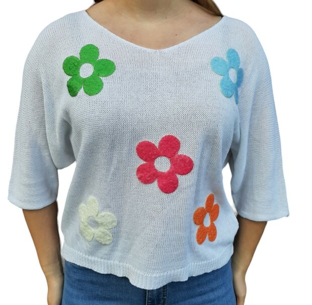 Shirt Dames Bloemen WIT, ONE SIZE