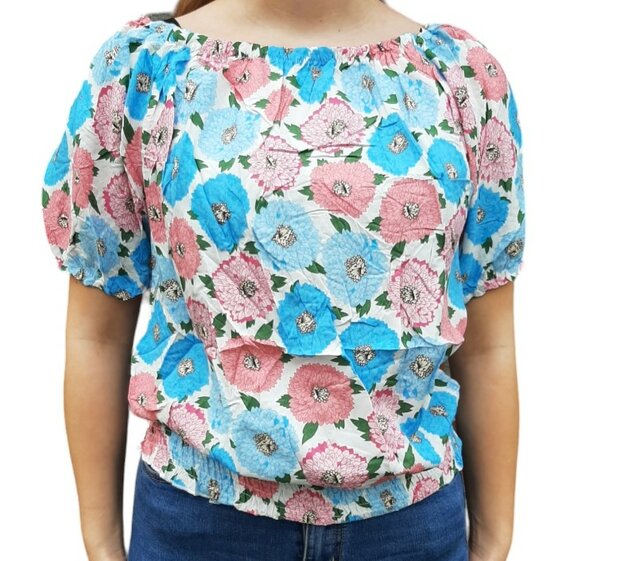  Tshirt Dames Bloemen Blauw
