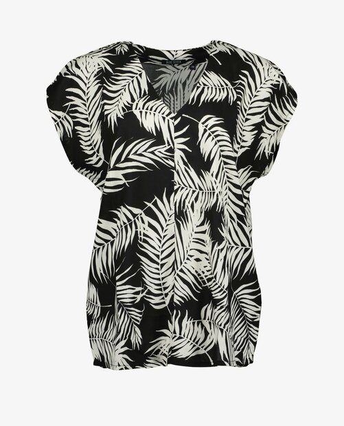 BLUE SEVEN Bloemen Tshirt Zwart/Beige