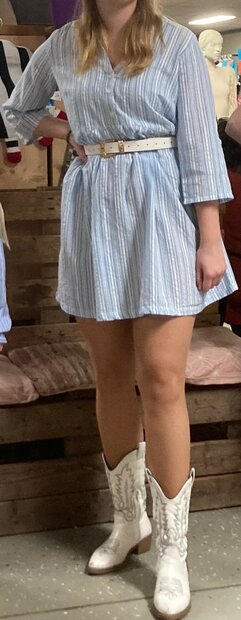 BLUE SEVEN Jurk Dames Lichtblauw / Wit