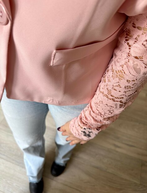 Colbert met kanten mouwen Roze, ONE SIZE