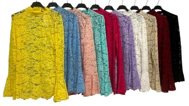 Kanten Top, met Flared mouwen BEIGE