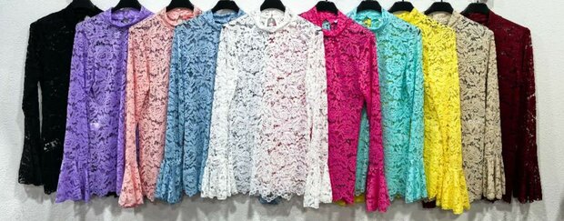 Shirt / Top Kant Flared Mouwen Roze, ONE SIZE