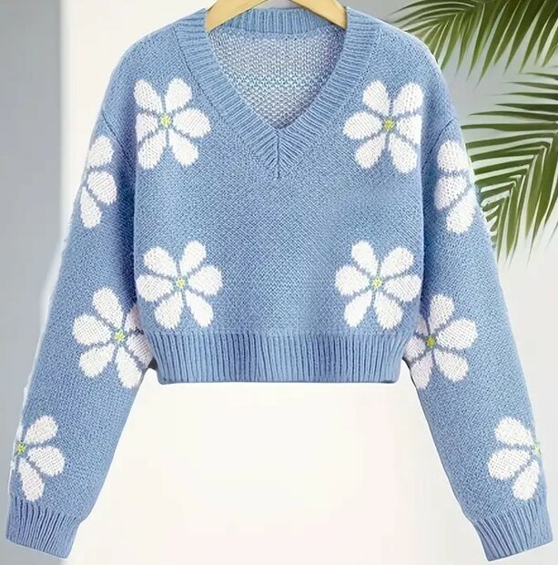 Truitje Bloemen Lichtblauw, maat 134/140