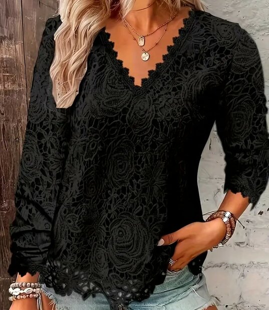 Kanten Top Zwart, maat 48