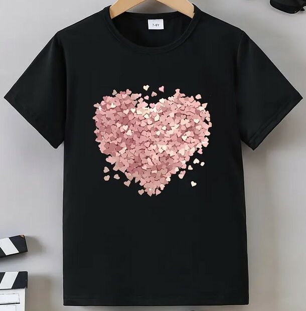 Tshirt Hartjes Zwart, 134/140