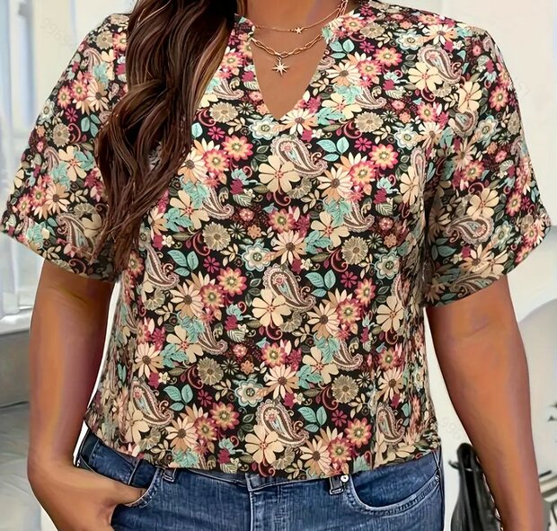 Tshirt Bloemen Beige