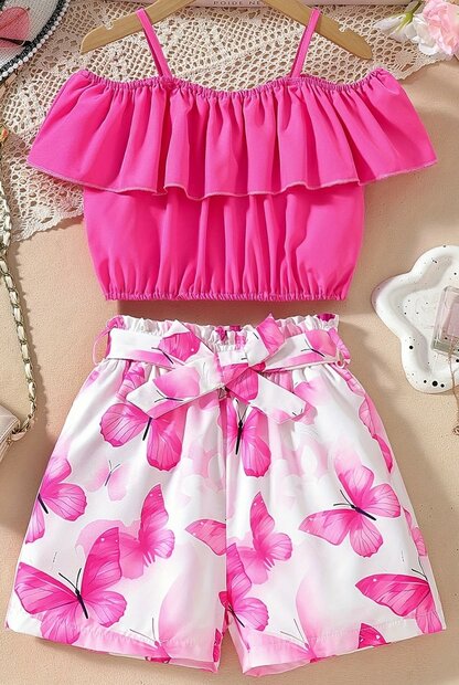 2 delig setje Short + Top Pink
