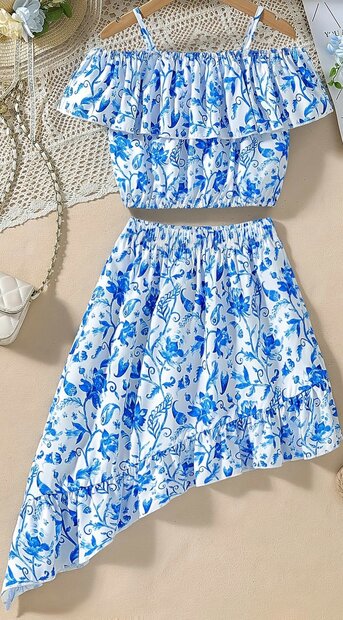 2 Delig Setje Rokje + Top Blauw