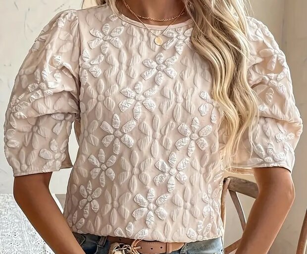 Tshirt Bloemen BEIGE