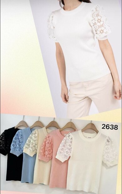 Tshirt Dames met Kant LICHTBLAUW