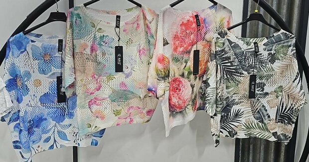 IZ NAIZ Blouse kant Bloemen BLAUW