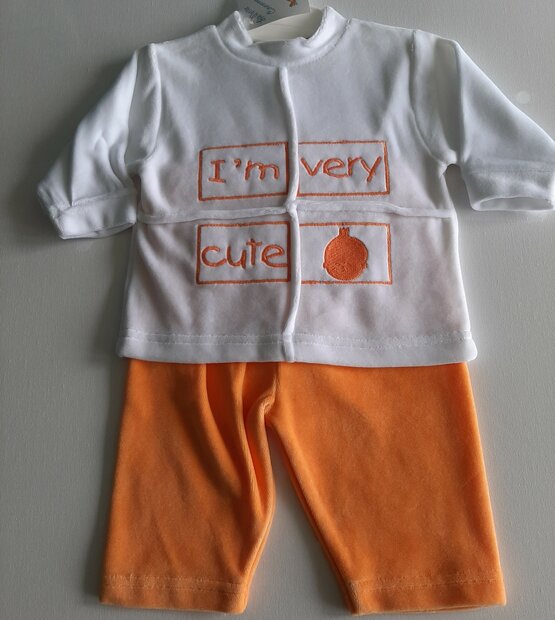 Babypakje I&#039;M very Cute ORANJE / WIT, maat 62