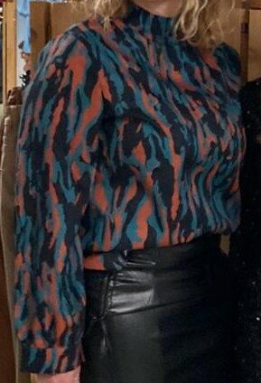 Blouse Print Petrol/Roest/Zwart