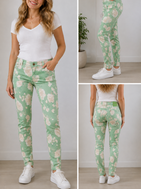 Jeans Bloemen Mintgroen, maat 36