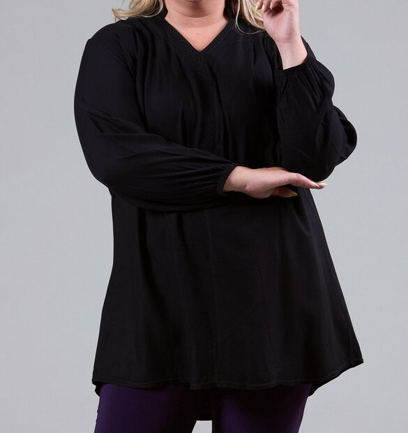 MAGNA Lang Viscose Trim Blouse Zwart